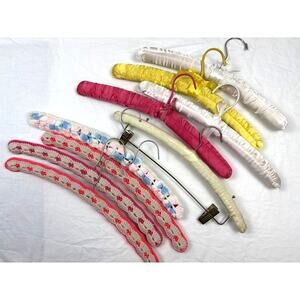Vintage Set of 9 Fabric Satin and Crochet Yarn Lingerie/Clothing Hangers 1970s